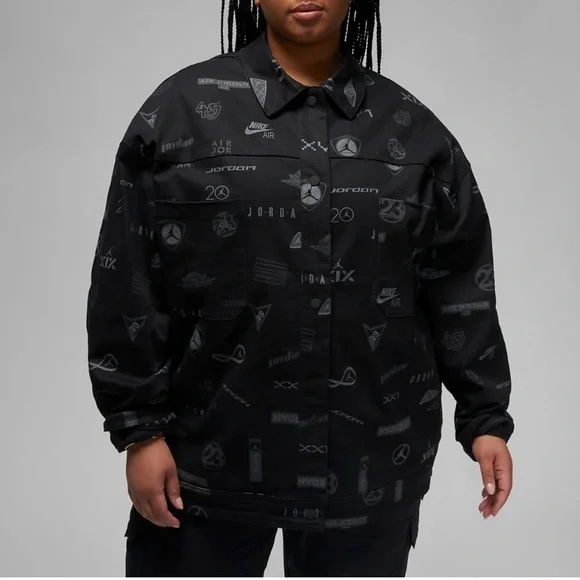 NWT Jordan Nike Heritage Black Icon Printed Cotton Twill Trucker Jacket - Picture 6 of 8